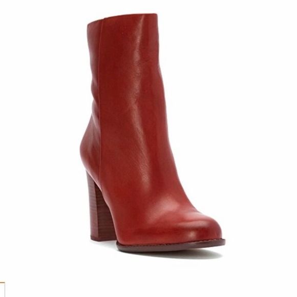 Sam Edelman Leather Ankle Boot Cognac Booties Heel RETRO 70'S RED BROWN ZIP WOOD - Picture 2 of 11